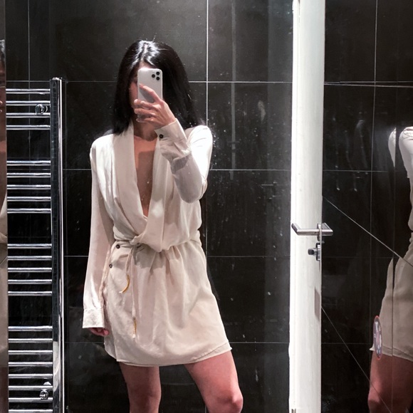 nwot All Saints Serra 100% silk drape shirt dress - Picture 4 of 6